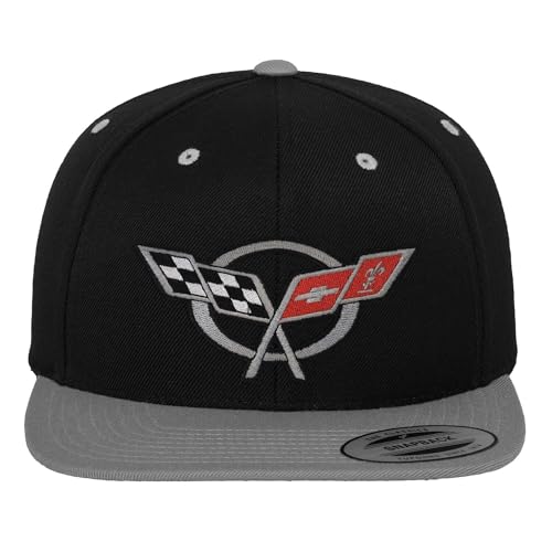 Chevrolet Offizielles Lizenzprodukt Corvette C5 Flags Premium Snapback Cap (Schwarz-Dunkelgrau) von Chevrolet