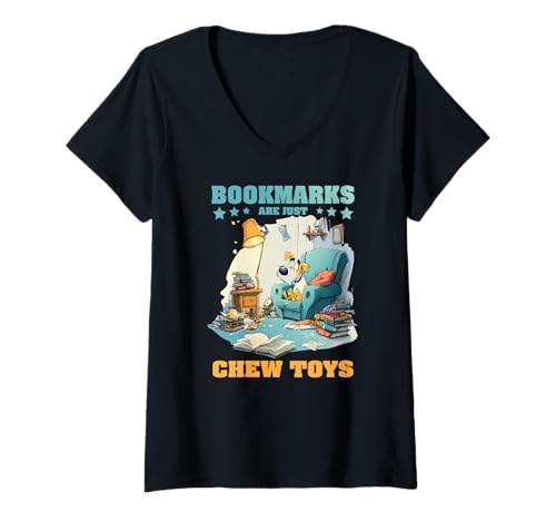 Damen Bookmarks Are just chew Toys T-Shirt mit V-Ausschnitt Damen Bookmarks Are just chew Toys T-Shirt mit V-Ausschnitt von Chew Dog Read Page Bookmarks Toys Humans Open