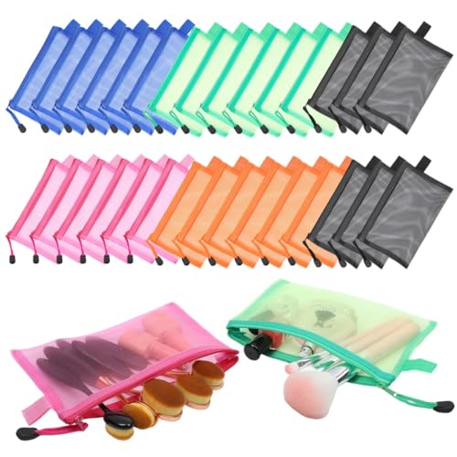 30 sortierte A6-Beutel, kleine Make-up-Organizer mit Reißverschluss, Nylon-Schreibwaren-Aufbewahrungstaschen, durchscheinende tragbare Kosmetiktaschen, Reißverschluss-Brieftaschen für Reisen, Schule, von Chewtoyo