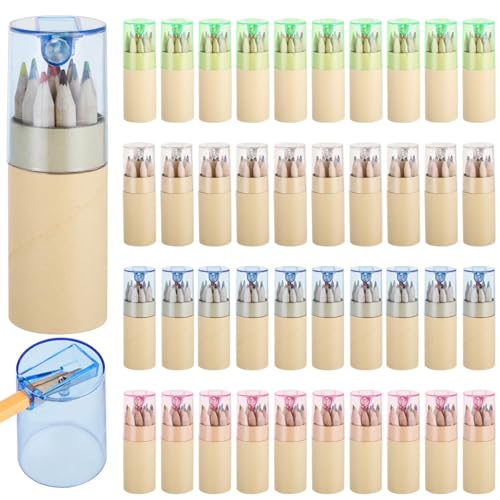 40 Mini-Bleistifte mit 12 Farben in Tube, praktischer Spitzer-Deckel, perfekt für Skizzieren und Malen von Kindern von Chewtoyo