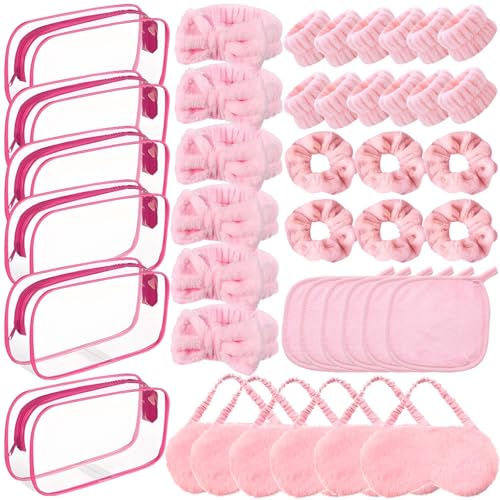 Chewtoyo 36-teiliges Spa-Party-Set, Plüsch-Schlummer-Partygeschenke, Haarbänder, Augenmasken, Handtücher, transparente Make-up-Taschen, perfekt für Übernachtungsspaß von Chewtoyo