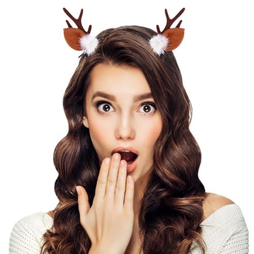 Haarspangen mit Rentierhorngeweih, niedliche Hirsch-Weihnachts-Haarnadeln, Strumpffüller für Frauen, Ohren, Hirsch, Weihnachtszubehör, Haar-Kopfschmuck von Chewtoyo