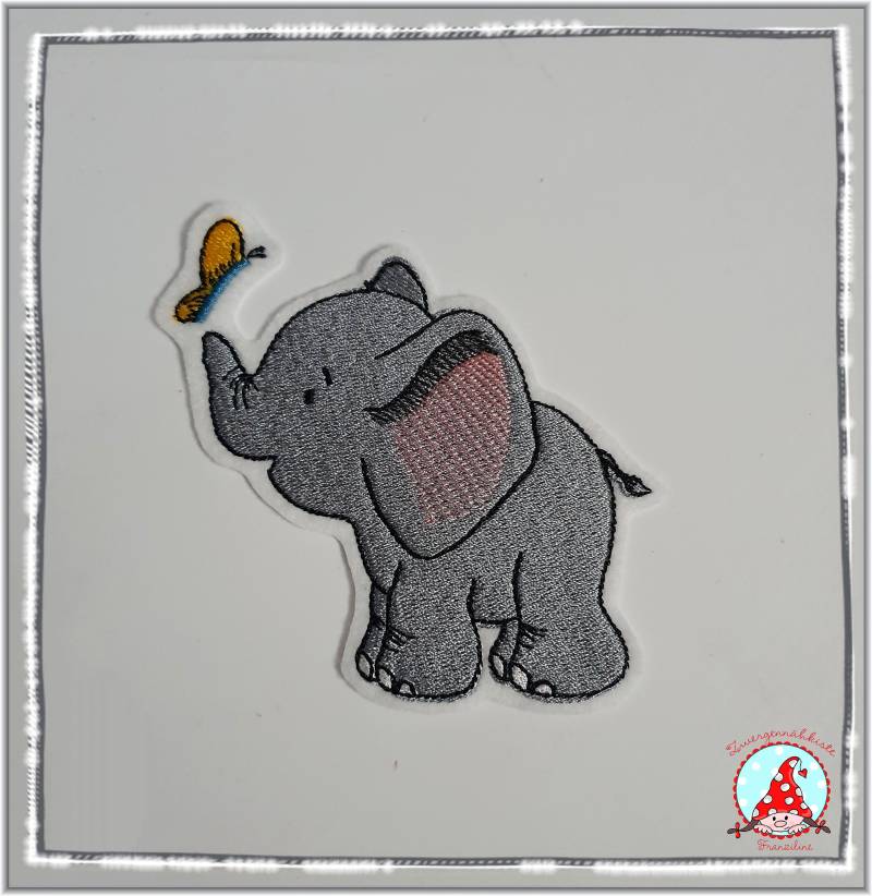 Aufnäher Elefant Mit Schmetterling Applikation Aufbügler Flicken von CheyennenShop