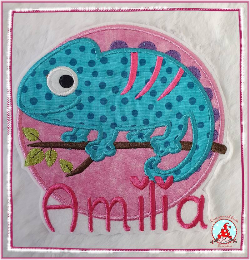 Aufnäher Großes Chamäleon Button Applikation Mit Name Aufbügler Flicken Chamäleons von CheyennenShop