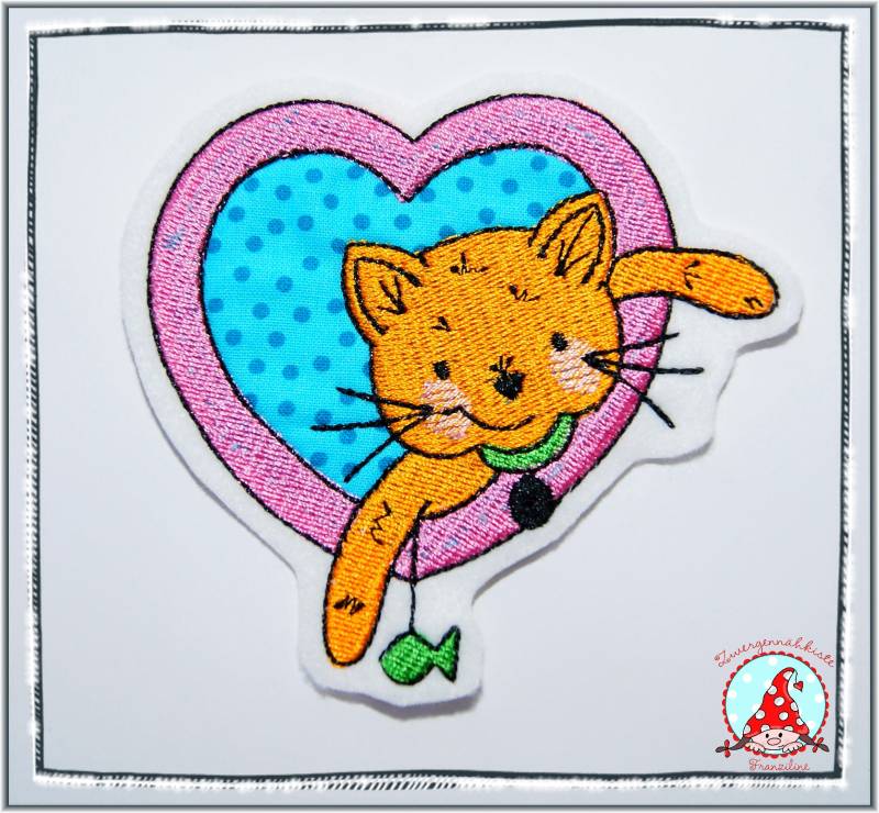 Aufnäher Katze Applikation Flicken Aufbügler Kätzchen Herz von CheyennenShop