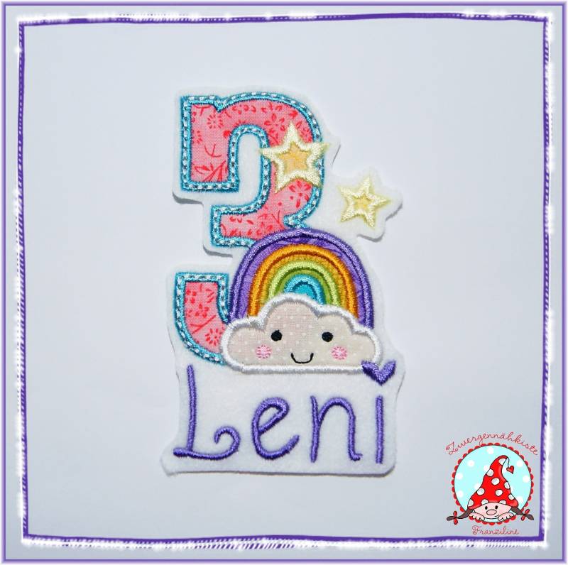 Aufnäher Regenbogen Wolke & Zahl Applikation Aufbügler Applikationen Geburtstag Regenbogenwolke von CheyennenShop
