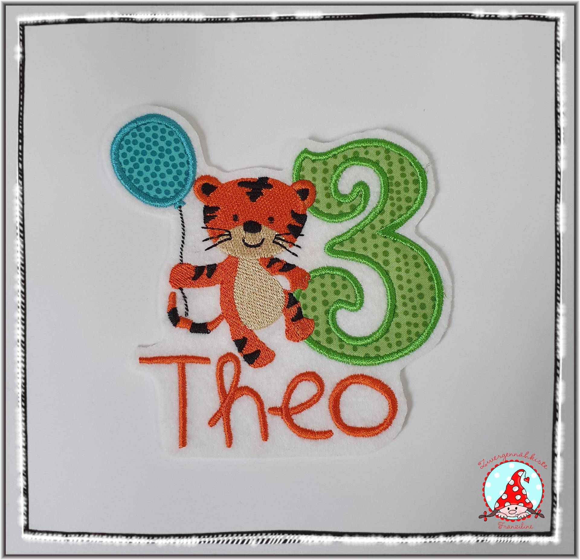 Aufnäher Tiger & Zahl Applikation Luftballong Aufbügler von CheyennenShop