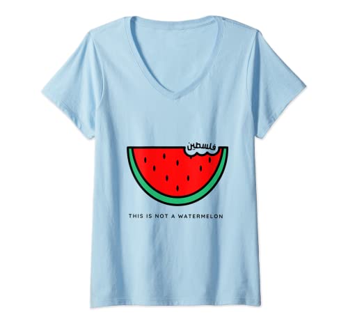 Damen 'This is Not a Watermelon' Palestine Collection T-Shirt mit V-Ausschnitt von Chez Habayeb