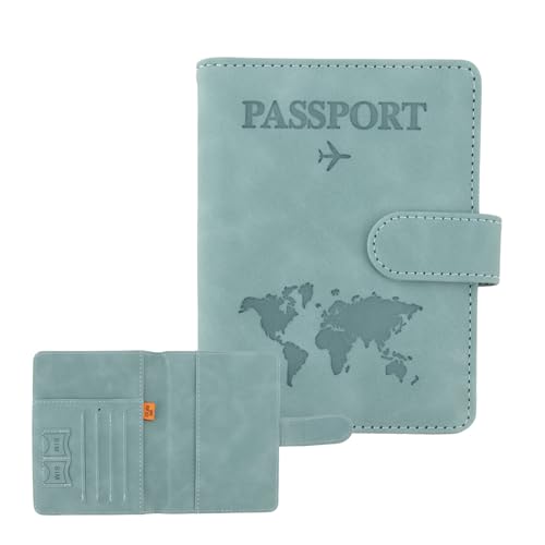 Reisepasshülle für Reisen, RFID-Reisepasshülle, Reisepasshülle, Reisepasshülle, PU-Leder, Reisebrieftasche mit Kartenhalter, Reise-Zubehör für Damen und Herren, Hell, blau von Chffcuh