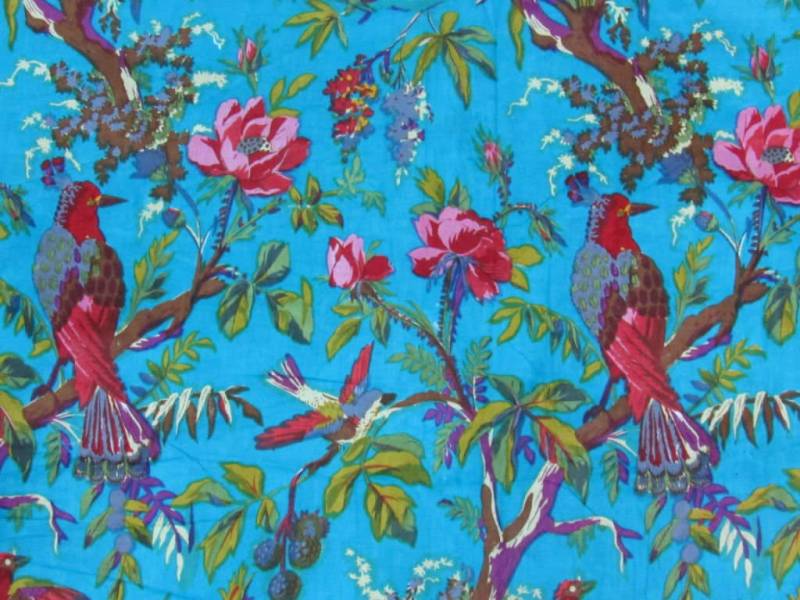 100% Baumwolle, Handblockdruck Türkises Vogel Design 100% Baumwolle, Handblockdruck Türkises Vogel Design von Chhipaarts
