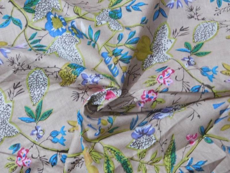 Floral Hand Block Print Stoff Natürliche Baumwolle Kleid Material, 44 "Breit von Chhipaarts