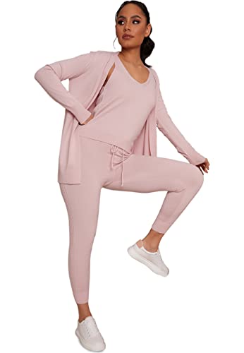 Chi Chi London Damen 3-teiliges Strickjacken Pink Loungewear-Set, 40 von Chi Chi London
