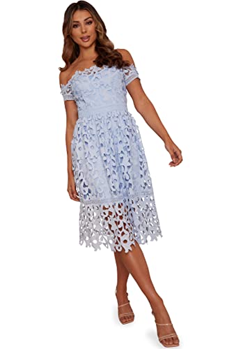 Chi Chi London Damen Bardot – Midikleid aus Spitze in Blau Kleid für besondere Anlässe, 32 von Chi Chi London