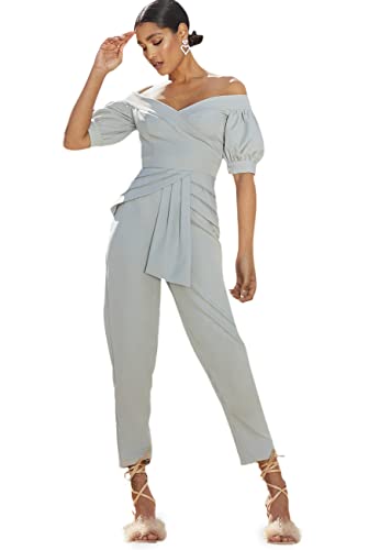 Chi Chi London Damen Bardot Puffärmeln, Grün Jumpsuit, 32 von Chi Chi London