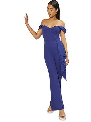 Chi Chi London Damen Bardot Stil in Blau Jumpsuit, 38 von Chi Chi London