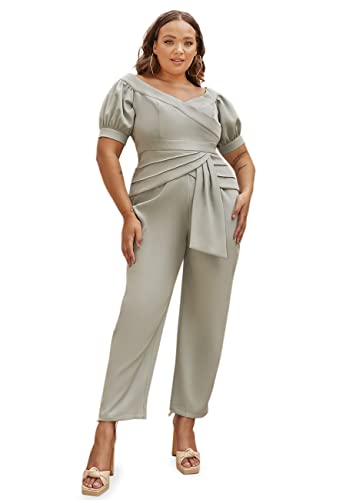 Chi Chi London Damen Bardot Übergröße, Puffärmeln, Grün Jumpsuit, 50 von Chi Chi London