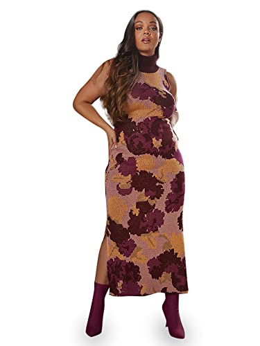 Chi Chi London Damen Dunkles Gestricktes Midikleid mit hohem Halsausschnitt in Multicolor mit Blumenmuster Cocktailkleid, Multi, Small von Chi Chi London