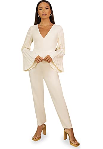 Chi Chi London Damen Falten-Umhang in Creme Jumpsuit, cremefarben, 34 von Chi Chi London