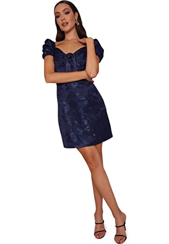 Chi Chi London Damen Figurbetontes Midikleid mit Puffärmeln, Jacquard in Marineblau Cocktailkleid, Navy, 40 von Chi Chi London