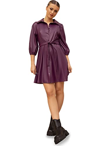 Chi Chi London Damen Hemdkleid aus Polyurethan mit Ballonärmeln in Lila Lässiges Abendkleid, violett, 34 von Chi Chi London