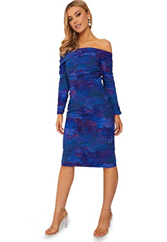 Chi Chi London Damen Langärmeliges, figurbetontes Midikleid mit Blumenmuster und Rüschen Cocktailkleid, blau, 38 von Chi Chi London