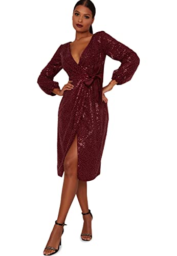Chi Chi London Damen Midi-Partykleid mit Pailletten in Rot Cocktailkleid, burgunderfarben, 36 Chi Chi London Damen Midi-Partykleid mit Pailletten in Rot Cocktailkleid, burgunderfarben, 36 von Chi Chi London
