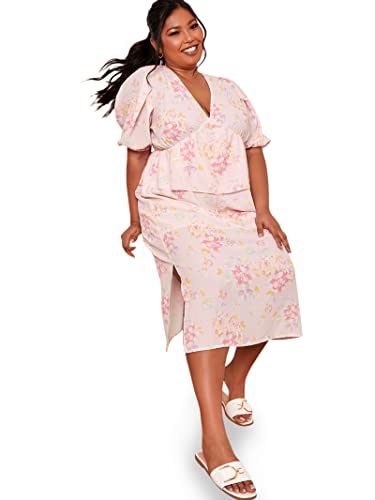Chi Chi London Damen Midikleid in Übergröße, kurzärmelig, Blumenmuster in Rosa Cocktailkleid, Rose, 48 von Chi Chi London