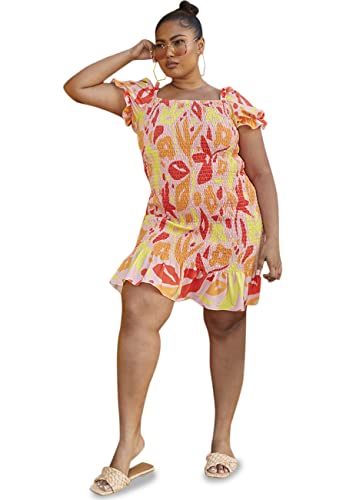 Chi Chi London Damen Minikleid in Übergröße, gerüscht, abstraktes Muster, Mehrfarbig Kleid für besondere Anlässe, Multi, 50 EU von Chi Chi London