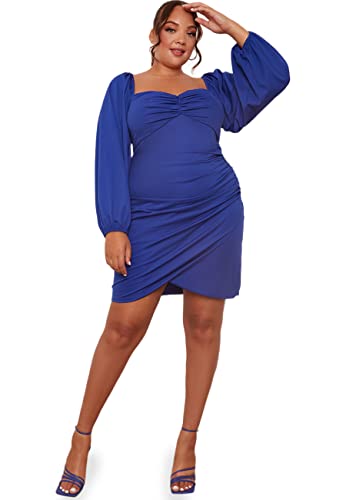 Chi Chi London Damen Minikleid in Übergröße, langärmelig, figurbetont, Blau Kleid für besondere Anlässe, 48 von Chi Chi London