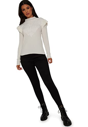 Chi Chi London Damen Strickpullover in Weiß mit Lochstickerei Pullover, L von Chi Chi London