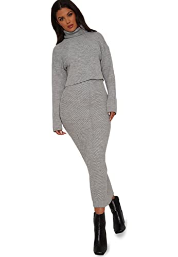 Chi Chi London Damen Strickpullover mit Rollkragen, Grau Pullover, L von Chi Chi London