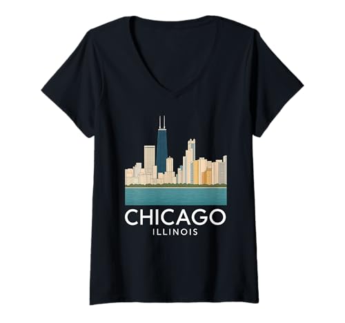 Damen Chicago Windy City Downtown Loop Südseite North 312 River T-Shirt mit V-Ausschnitt von Chi-Town 312 Originals