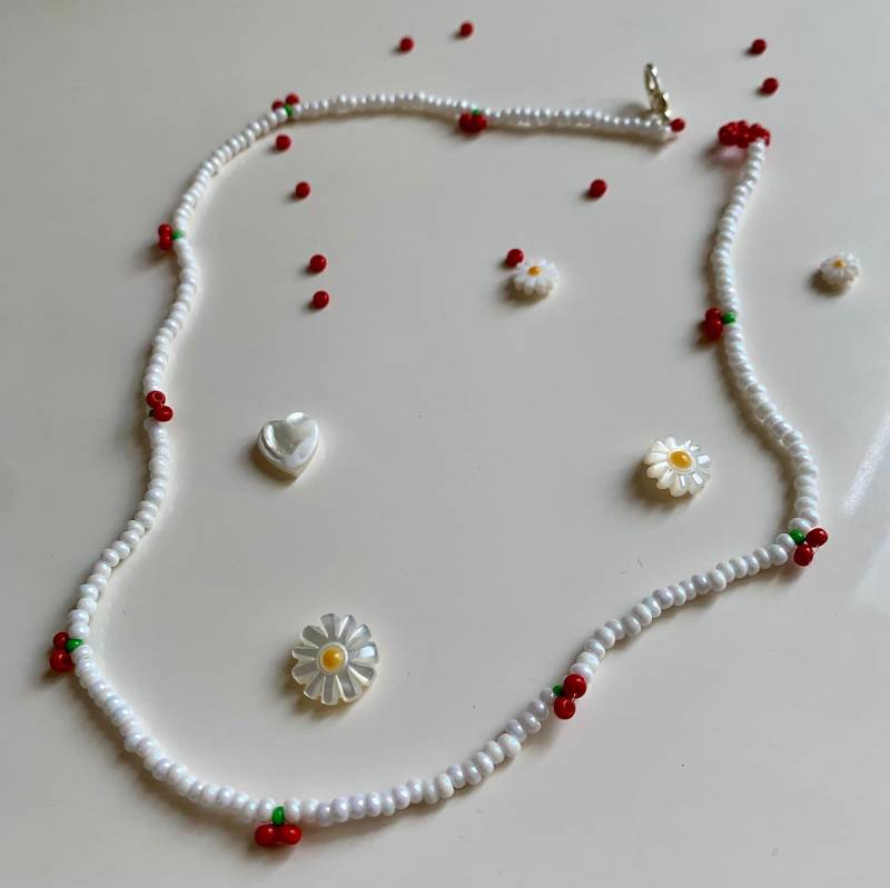 White Cherry Necklace, Cute Necklace von ChiJewelryOnlineShop