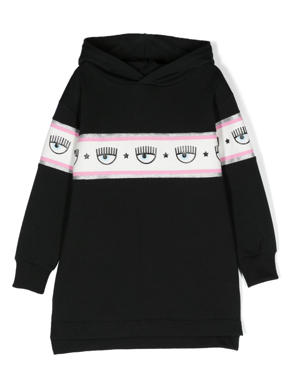 Chiara Ferragni Kids Kapuzenkleid mit Eyelike-Streifen - Schwarz von Chiara Ferragni Kids