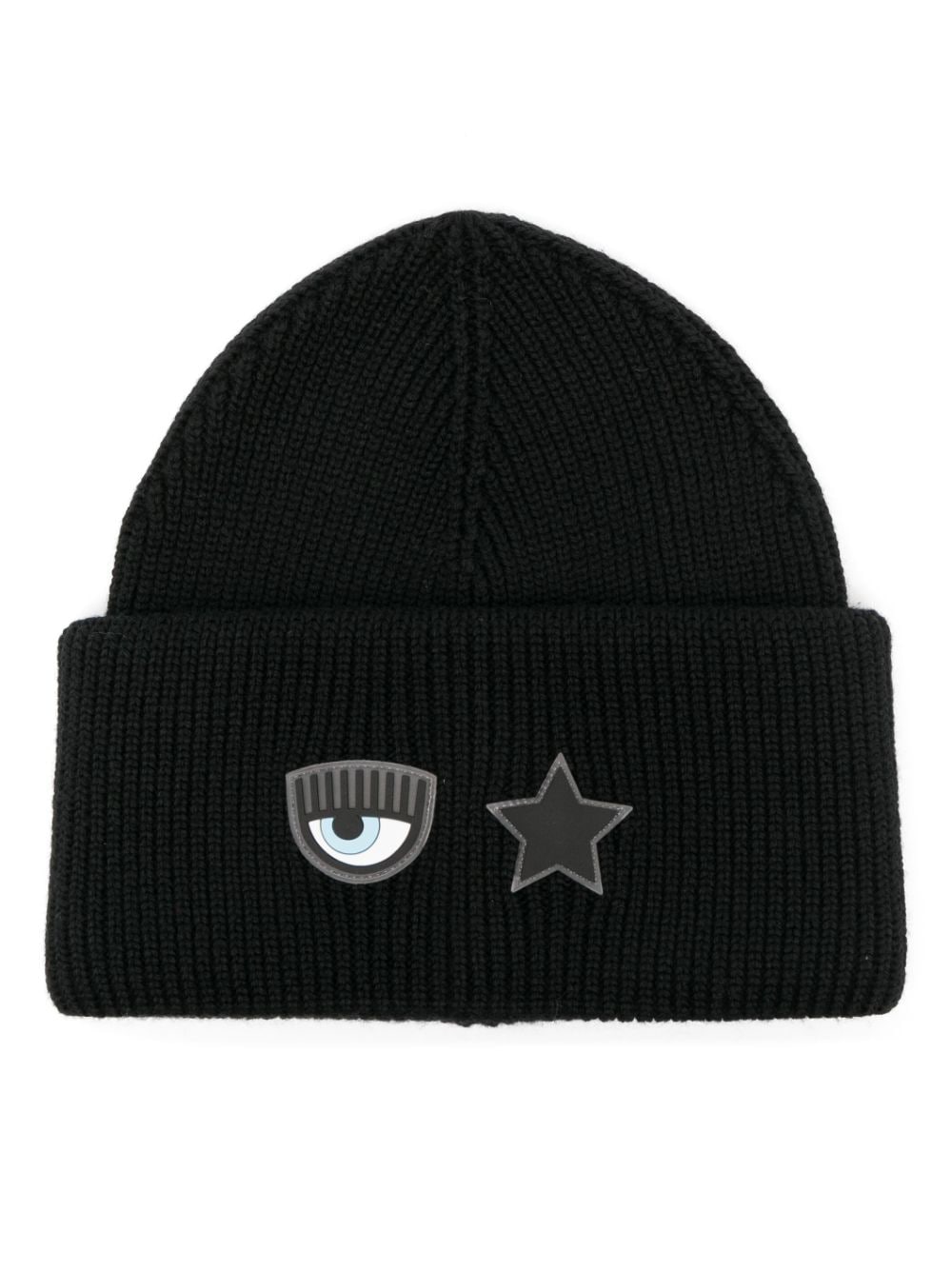 Chiara Ferragni Gerippte Beanie mit Logo-Patch - Schwarz von Chiara Ferragni