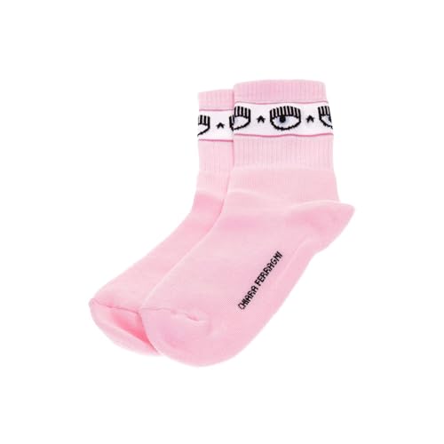Ferragni Chiara Socken Chiara aus Baumwolle, mit klassischem Muster der Marke in Kontrastfarbe. Zusammensetzung: 100 % Baumwolle, Farbe: Rosa, Artikelnummer 75SB0J02 ZG043 Hellrosa, Rosa, von Chiara Ferragni