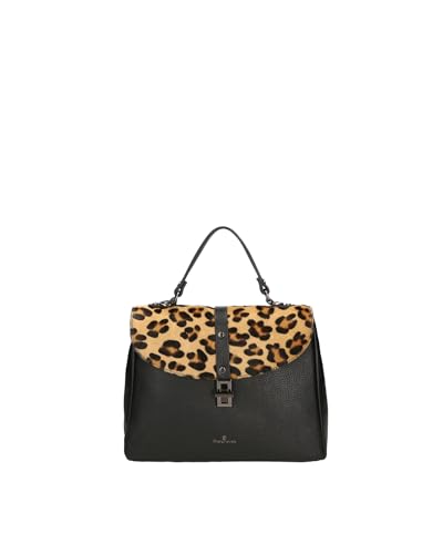 Chiara Ferretti Handtasche für Damen aus echtem Leder Made in Italy 32 x 24 x 13 cm CF220400823FBG-PARENT, Schwarz und Leopard von Chiara Ferretti