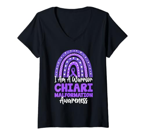 Damen I Am a Warrior Purple Boho Rainbow Chiari Malformation T-Shirt mit V-Ausschnitt von Chiari Malformation Awareness Month Shirts