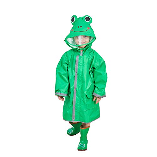 Chiatai Regenponcho mit Kapuze für Jungen und Mädchen, wasserdicht, reflektierend, 3D-Tiermuster, Regenponcho Umhang Gr. M/4-6 Jahre, grün von Chiatai