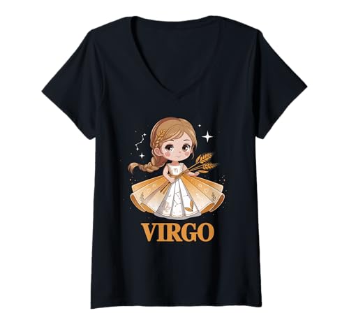 Damen Jungfrau Anime Sternzeichen T-Shirt mit V-Ausschnitt Damen Jungfrau Anime Sternzeichen T-Shirt mit V-Ausschnitt von Chibi Virgo Zodiac Anime
