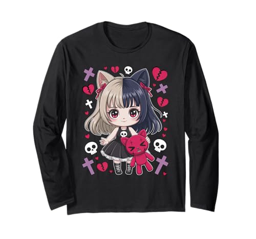 Goth Emo Girl mit Teddybear Gothic Chibi Anime mädchen Langarmshirt von Chibi style Manga Anime Designs für Mädels