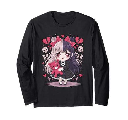 Goth Emo Girl mit Teddybear Gothic Chibi Anime mädchen Langarmshirt von Chibi style Manga Anime Designs für Mädels