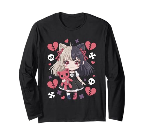 Goth Emo Girl mit Teddybear Gothic Chibi Anime mädchen Langarmshirt von Chibi style Manga Anime Designs für Mädels