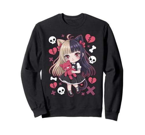 Goth Emo Girl mit Teddybear Gothic Chibi Anime mädchen Sweatshirt von Chibi style Manga Anime Designs für Mädels