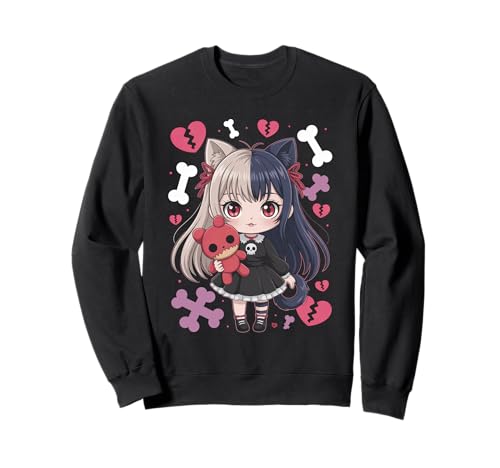 Goth Emo Girl mit Teddybear Gothic Chibi Anime mädchen Sweatshirt von Chibi style Manga Anime Designs für Mädels