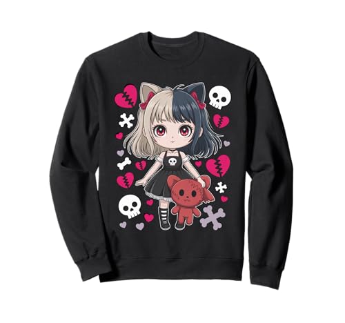 Goth Emo Girl mit Teddybear Gothic Chibi Anime mädchen Sweatshirt von Chibi style Manga Anime Designs für Mädels