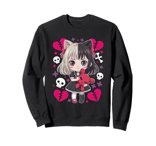 Goth Emo Girl mit Teddybear Gothic Chibi Anime mädchen Sweatshirt von Chibi style Manga Anime Designs für Mädels