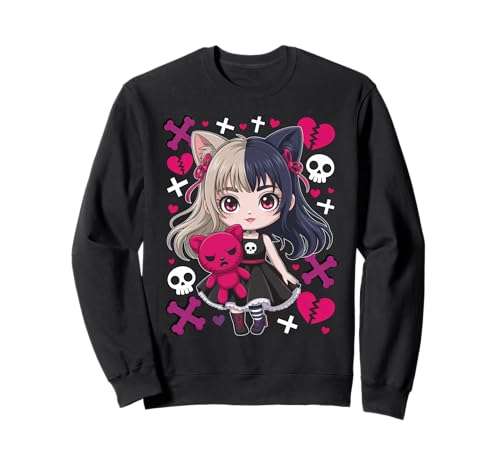 Goth Emo Girl mit Teddybear Gothic Chibi Anime mädchen Sweatshirt von Chibi style Manga Anime Designs für Mädels