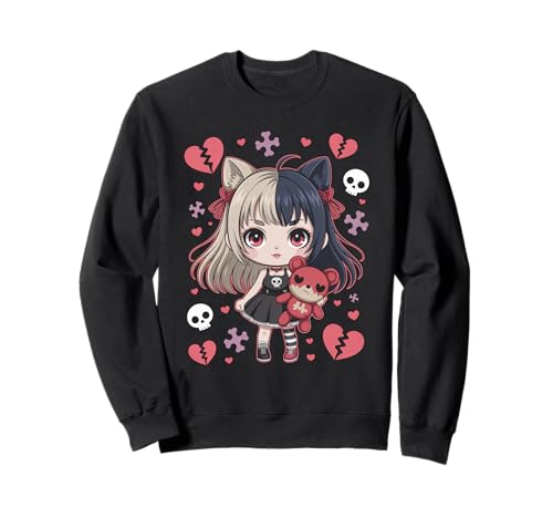 Goth Emo Girl mit Teddybear Gothic Chibi Anime mädchen Sweatshirt von Chibi style Manga Anime Designs für Mädels