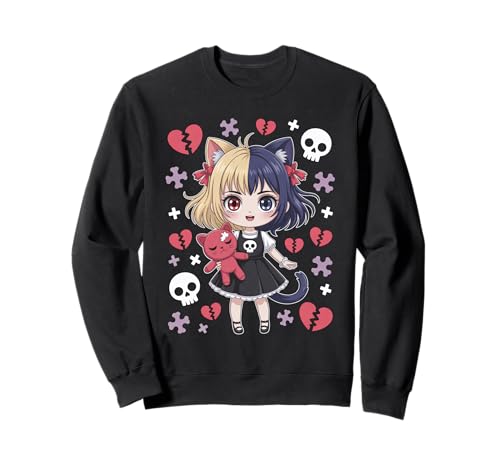 Goth Emo Girl mit Teddybear Gothic Chibi Anime mädchen Sweatshirt von Chibi style Manga Anime Designs für Mädels